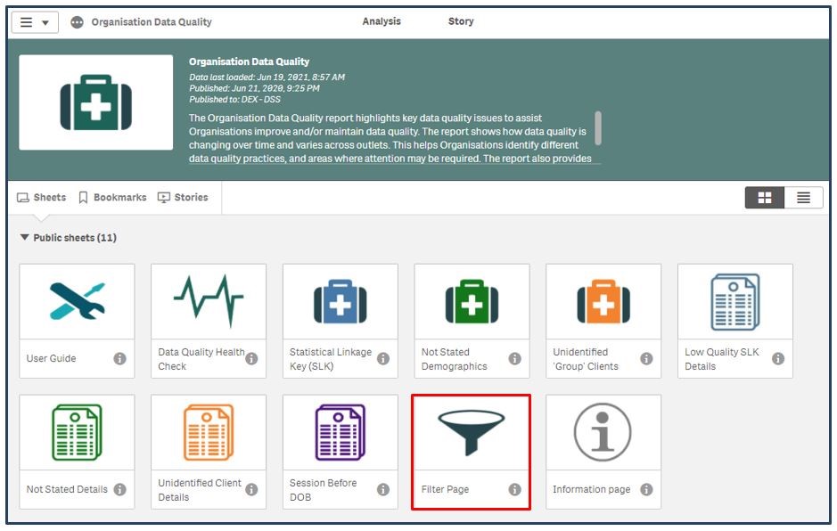 Example of an Organisation Data Quality screen