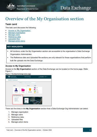 Overview of the My Organisation section cover