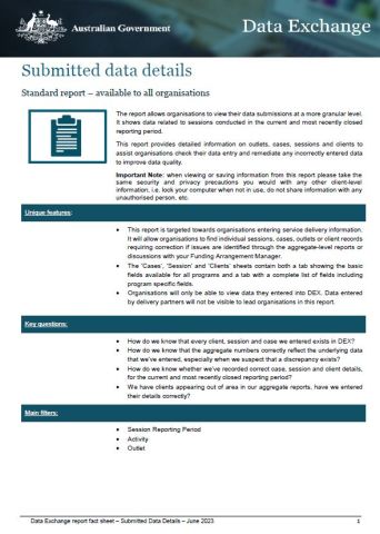 cover of Submitted data details  Standard report – available to all organisations